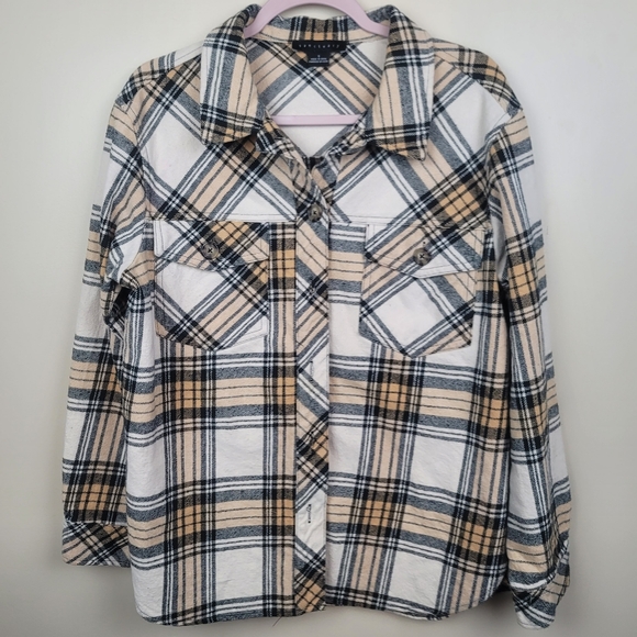 Sanctuary Toffee Plaid Button Down Shacket size S - Picture 2 of 7